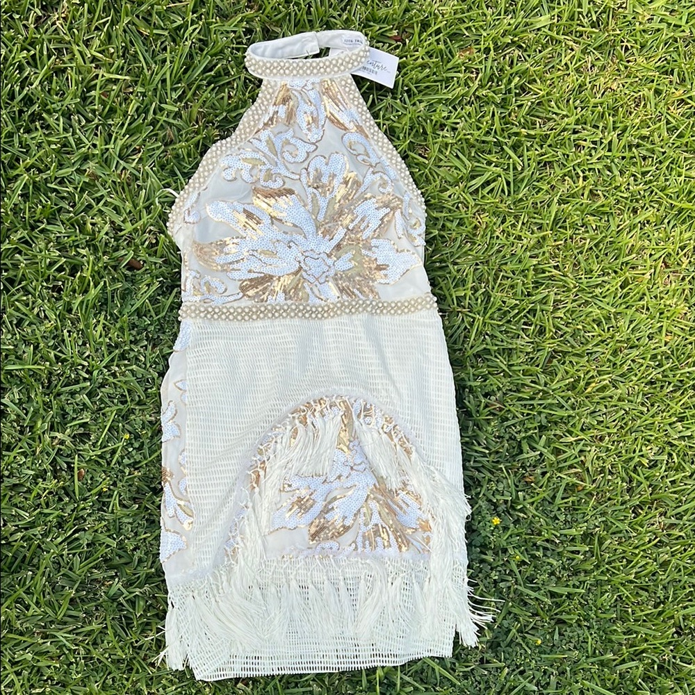 Like Gold Dust White Sequin Fringe Dress